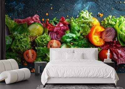 Organic salad, colorful mix of fresh vegetables, D illustration Wall mural