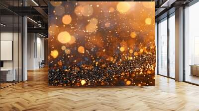 Shiny golden particles and sprinkles glowing against a festive backdrop, perfect for adding holiday cheer to web design, gift wrap, and Christmas celebration ads Wall mural