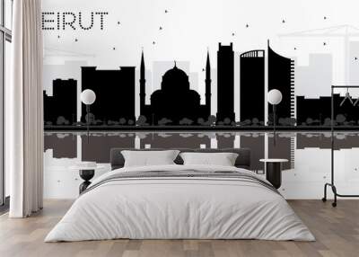 Beirut Lebanon City skyline black and white silhouette. Wall mural