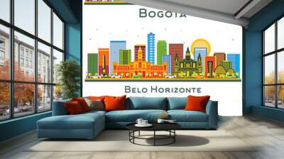 Belo Horizonte Brazil, Buenos Aires Argentina and Bogota Colombia City Skyline with Color Buildings Isolated on White. Cityscape with Landmarks. Wall mural