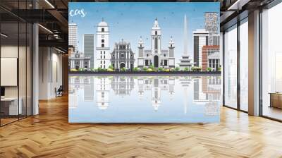 caracas skyline with gray buildings, blue sky and reflections. Wall mural