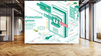 Data Protection System Isometric. Cyber Security and Privacy. Traffic Encryption. VPN. Wall mural