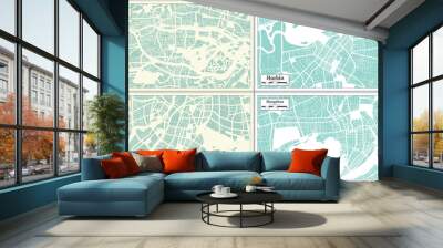 Harbin, Dongguan, Hangzhou and Guangzhou China City Maps Set in Retro Style. Wall mural