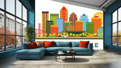 Jacksonville Florida Skyline with Color Buildings isolated on white. Wall mural