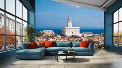 Lighthouse of Capo Testa. Santa Teresa di Gallura, Sardinia island. Wall mural