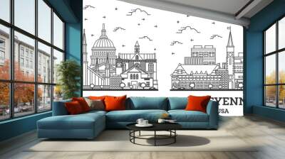 Outline Cheyenne Wyoming and Boise Idaho City Skyline Set. Wall mural