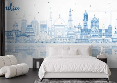 Outline India City Skyline with Blue Buildings. Wall mural