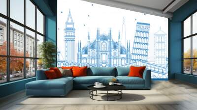 Outline Italy Skyline with Blue Landmarks. Wall mural