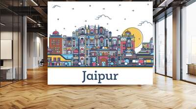 Outline Jaipur India City Skyline with Colored Historic Buildings Isolated on White. Wall mural