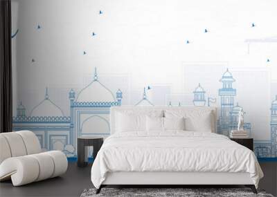 Outline Lahore Skyline with Blue Landmarks. Wall mural