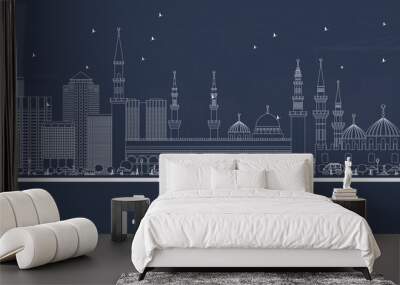 Outline Medina Saudi Arabia City Skyline with White Buildings. Wall mural