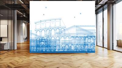 Outline Rome skyline with blue landmarks. Wall mural