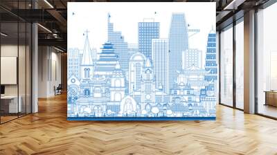 Outline Vietnam City Skyline with Blue Buildings. Wall mural