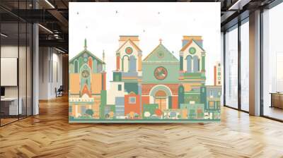 Santa Fe New Mexico City Skyline with Color Buildings. Wall mural