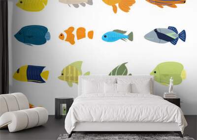 Set of Tropical Fish on white background Wall mural