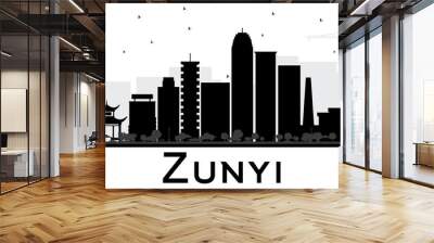 Zunyi China City Skyline Silhouette with Black Buildings Isolated on White. Wall mural