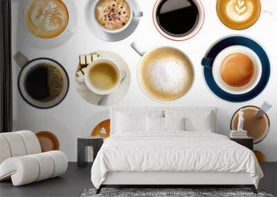 coffee cup assortment isolated top view Wall mural