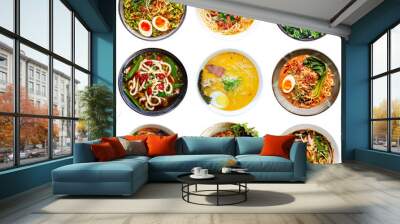 Collection of Asian noodle ramen bowls isolated Wall mural