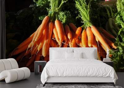 close up of carrots on display at the market Wall mural