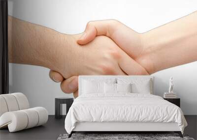 A close-up of two hands shaking in a gesture of agreement, partnership, or friendship, symbolizing cooperation and trust. transparent background Wall mural