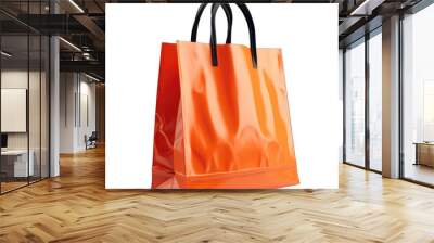 A vibrant orange shopping bag with sleek black handles, perfect for retail and promotional use. transparent background Wall mural