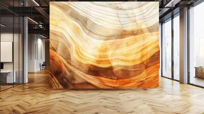 Abstract close-up of vibrant orange and brown mineral layers, showcasing natural patterns and textures in a geological formation. Wall mural