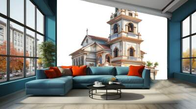 An elegant church building with intricate architecture and decorative elements, showcasing a peaceful and religious atmosphere. transparent background Wall mural