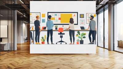 Group of business people working in office. Teamwork concept. illustration Wall mural