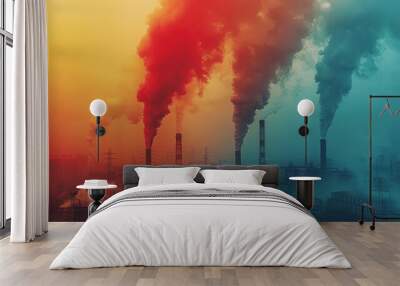 The factory is emitting colorful smoke into the atmosphere, which is a serious environmental issue. Wall mural