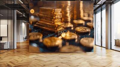 The image shows a pile of gold bars and coins. Wall mural