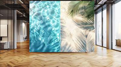 Blue pool water with palm tree shadow Wall mural