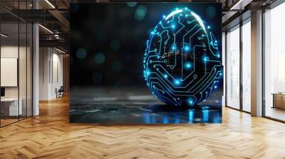 Glowing blue egg with circuit board pattern Wall mural