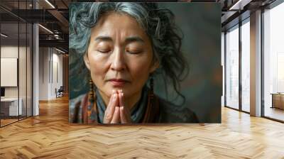 Woman praying with closed eyes Wall mural