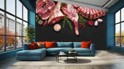 Assortment of various raw lamb cut parts Wall mural