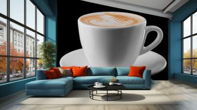 Big ceramic cup of cappuccino isolated on black background Wall mural