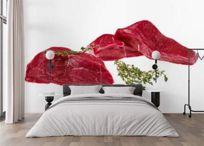 Raw boneless strip steak on white background Wall mural