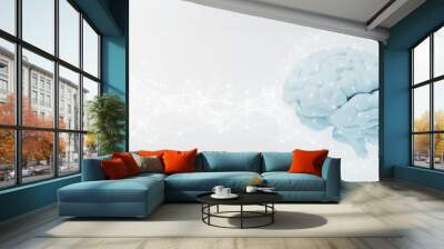 concept of brainstorming or Artificial intelligence with a blue color human brain on white background. brainstorming idea 3d illustration  Wall mural