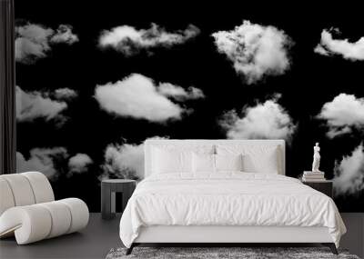 set of white cloud isolated on black background Wall mural