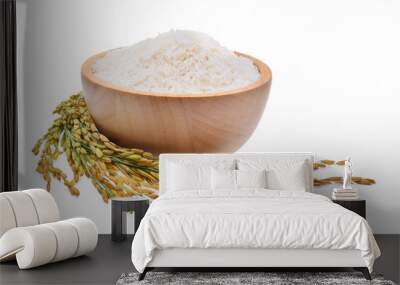 white rice (Thai Jasmine rice) and unmilled rice isolated on whi Wall mural