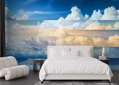 Layered cloudscape with a three dimensional effect and various depths creating a conceptual atmospheric and serene scene with ample copy space for design elements or text Wall mural