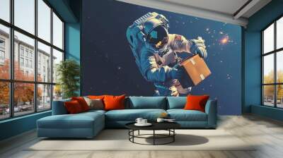 an astronaut delivering a package in the middle of space Wall mural