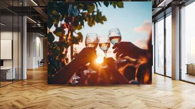 Joyful Friends Celebrating With Glasses Raised Wall mural