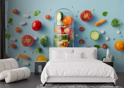 vegetables and fruits in capsule of medicine, vitamins from natural, healthy food, supplement Wall mural