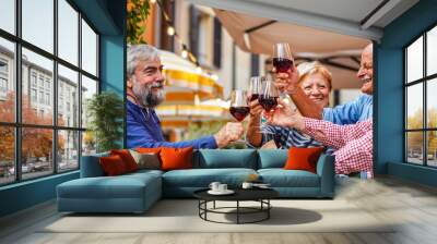 Group of old people eating and drinking outdoor Wall mural