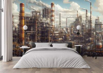 Industrial Complex with Smokestacks and Machinery Wall mural