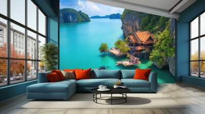 Serene Tropical Paradise with Clear Blue Water Wall mural