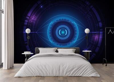 Abstract blue eye cyber security technology background. Vector illustration. Wall mural