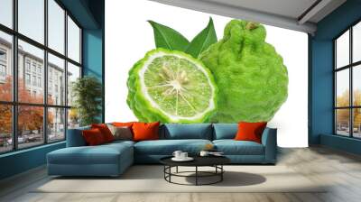 whole and half bergamot fruit with leaf isolated on white background Wall mural