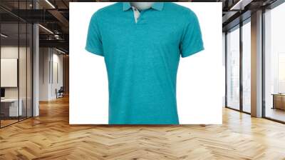 Blue men's polo shirt isolated on white background Wall mural