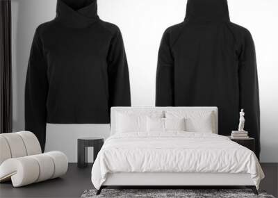 Front and back of female black sweatshirt isolated on white Wall mural